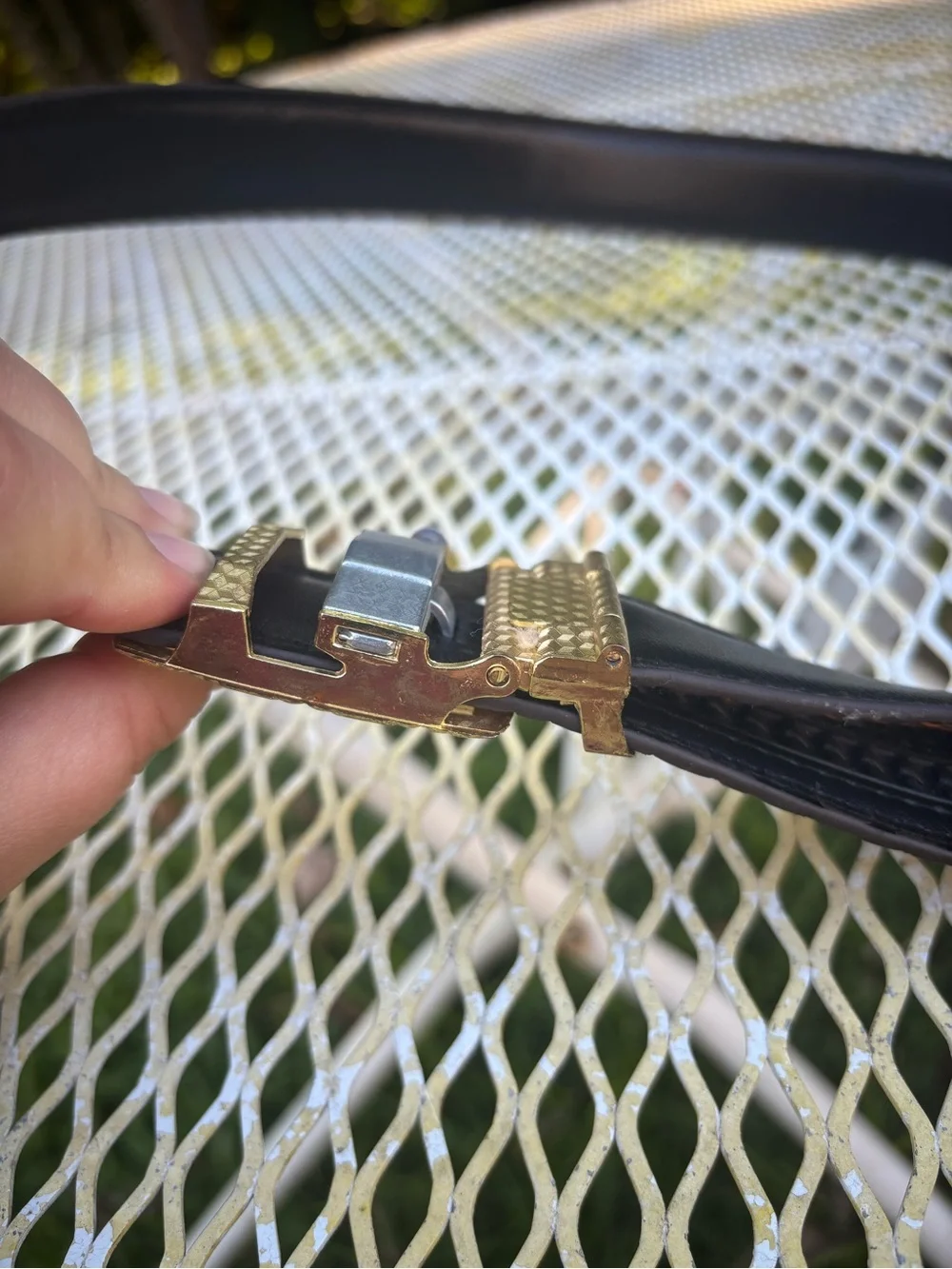 Vintage Leather Textured Brown Men's Belt with Gold Elephant Buckle with Ratchet